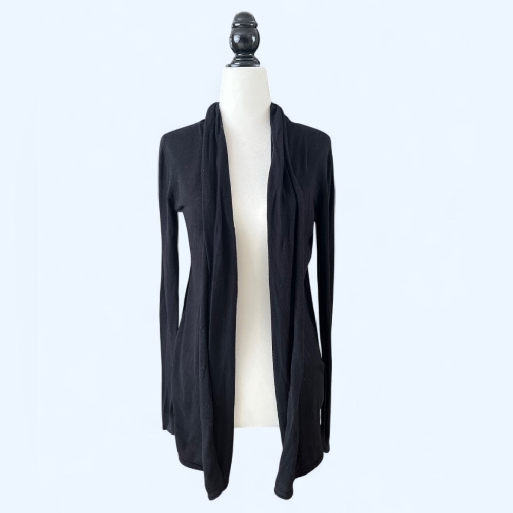 Tommy Hilfiger Womens Black Minimalist Capsule Lagenlook Open Sweater Small